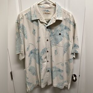 TOMMY BAHAMA 100% SILK Mens Leaf  Floral Tropical Short Sleeve Shirt XXL Pocket